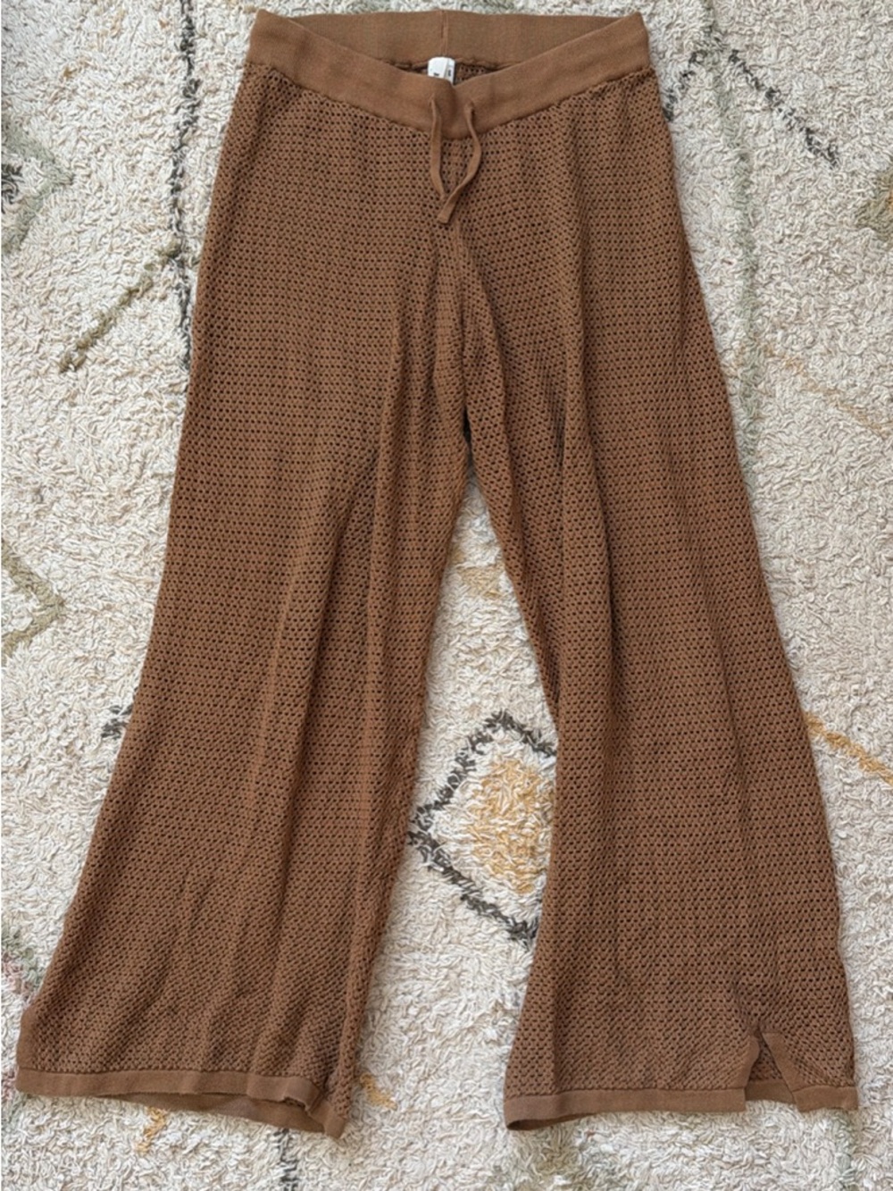 Pact Brown Open-Knit Wide-Leg Pants